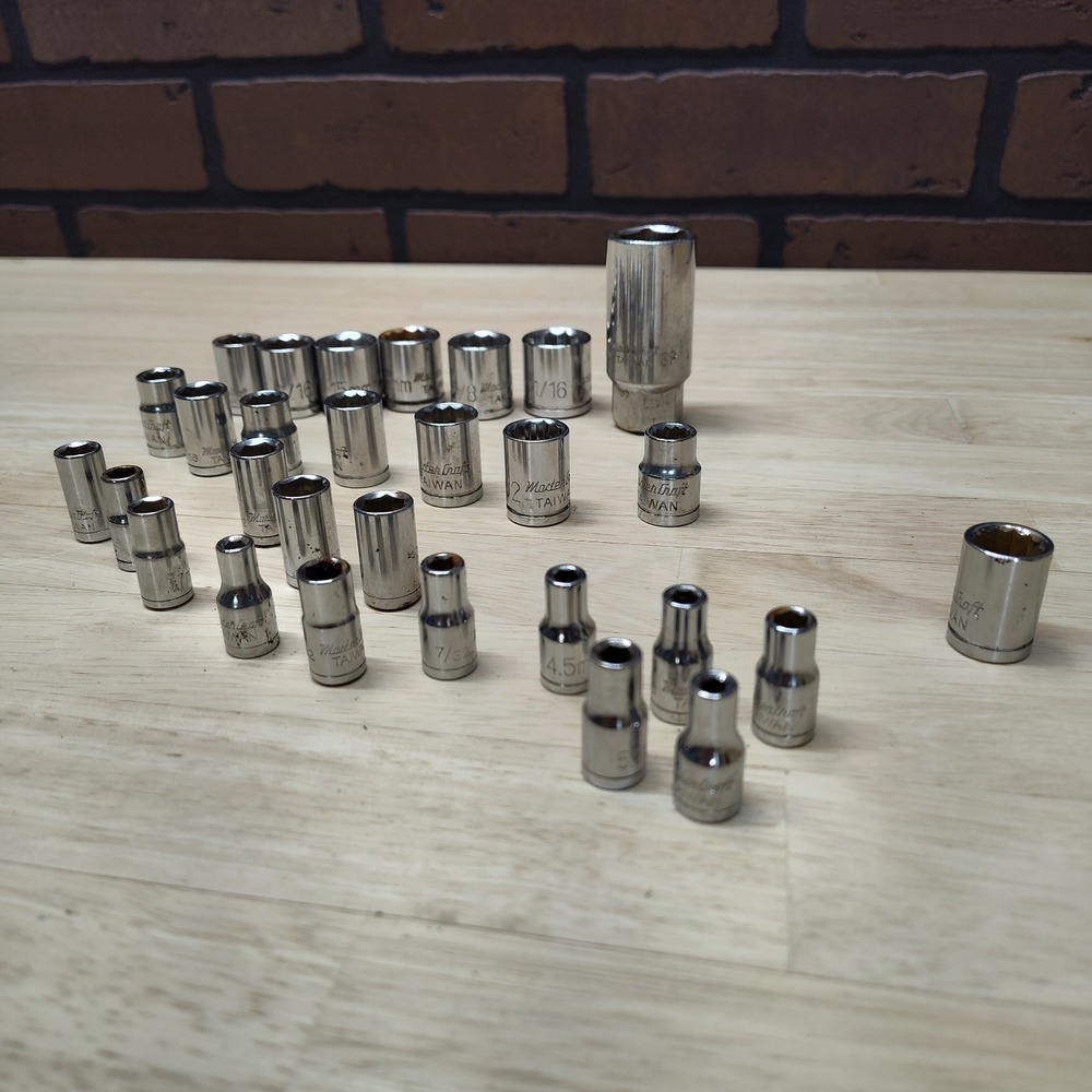 Mastercraft made Sockets lot of 29 total 13 3/8" drive and 16 1/4" drive